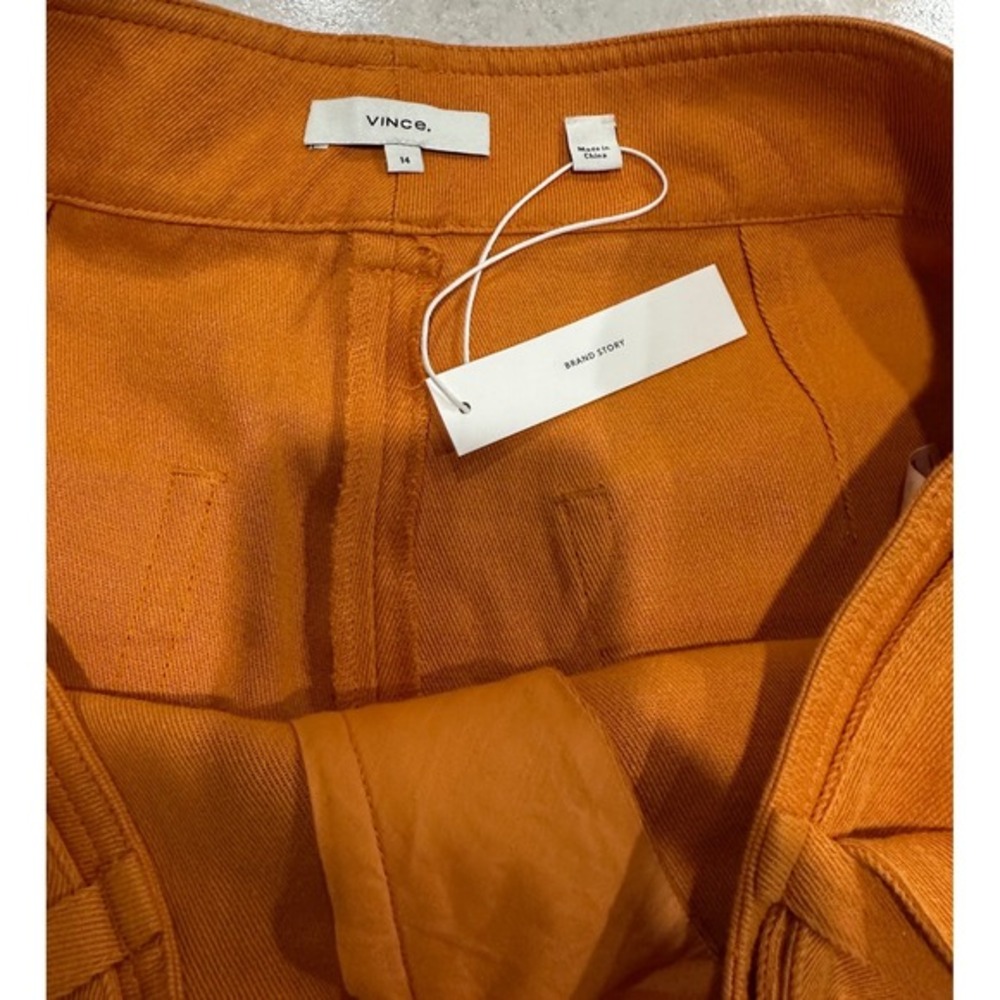 Vince Belted Pleated Shorts Burnt Orange Cotton Linen Size 14 - Picture 4 of 7